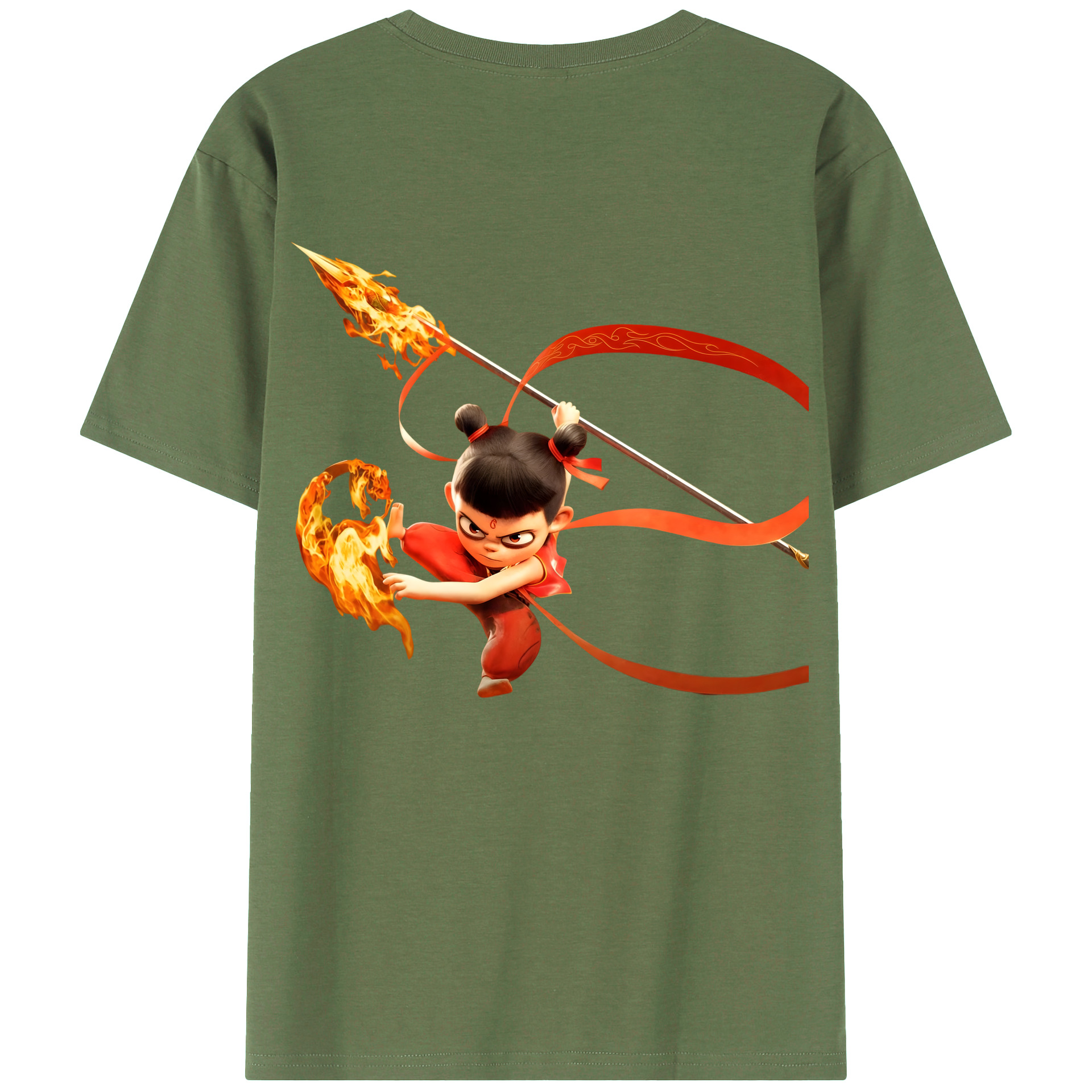 （画像用） Ne Zha 2 ナタ 魔童の大暴れ 綿100％ メンズ半袖Tシャツ（バックプリント） 通気性